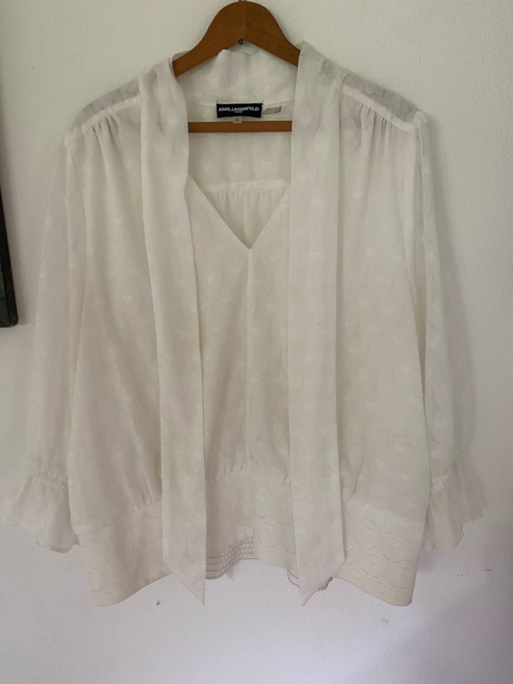 Karl Lagerfeld White Tie-Neck Ruffle Blouse